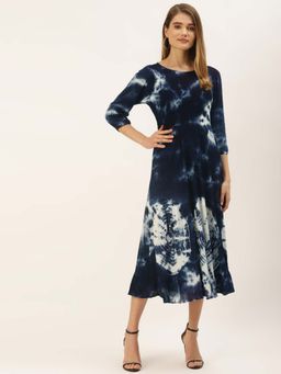 Maaesa - Blue Tie & Dye A-Line Midi Dress