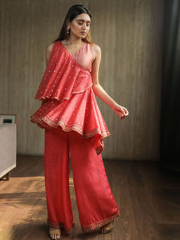 House of Kosh - Blush Pink Two Tiered Kurti and Palazzo (Set of 2)