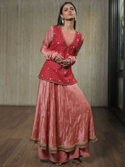 House of Kosh - Blush Pink Embroidered Anarkali Kurta with Top and Palazzo (Set of 3)