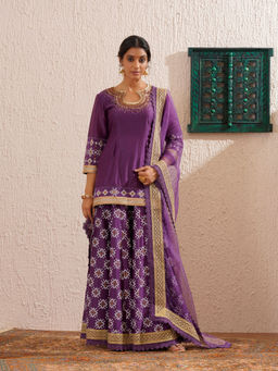 OMI - Purple Kurta with Sharara and Dupatta (Set of 3)