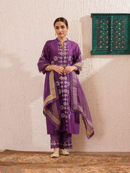 OMI - Purple Straight Kurta with Pant and Dupatta (Set of 3)