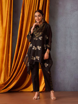 OMI - Black Asymmetric Cowl Neck Tunic with Slip (Set of 2)