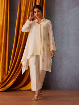 OMI - Off White Half and Half Button Down Co-Ord (Set of 3)