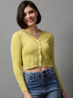 SHOWOFF - Women's Long Sleeves V-neck Lime Green Solid Sweater Vest