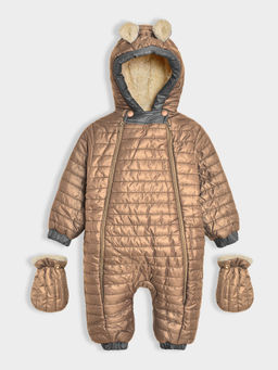 Mi Arcus - Solid Hooded Copper Romper with Mittens for Kids (Set of 2)