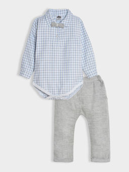 Mi Arcus - Cotton Check Romper with Solid Trousers for Kids