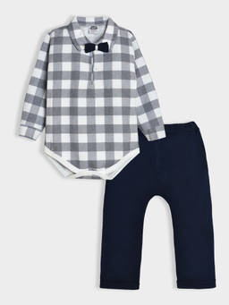 Mi Arcus - Cotton Check Romper with Solid Trousers for Kids