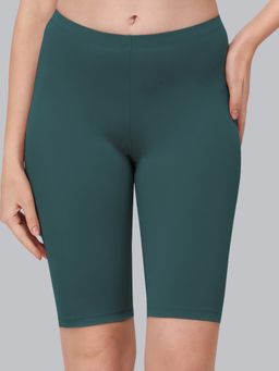 SOIE - Green Women's Soft Polyamide Spandex Knee Length Cycling Shorts