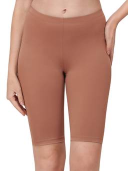 SOIE - Brown Women's Soft Polyamide Spandex Knee Length Cycling Shorts