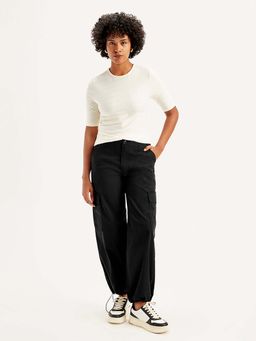 Levi's - Women Mid Rise Black Baggy Fit Cargo Joggers