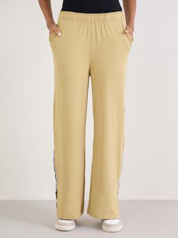 Styli - Women Beige Side Tape Wide Leg Pant