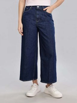 Tommy Hilfiger - Navy Blue Wide Fit Solid Mid Rise Jeans