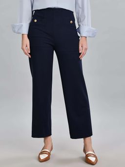 Tommy Hilfiger - Navy Blue Straight Fit Solid Mid Rise Pant