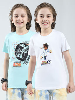 Monte Carlo - Boys White Pure Cotton Round Neck T-Shirt (Pack of 2)