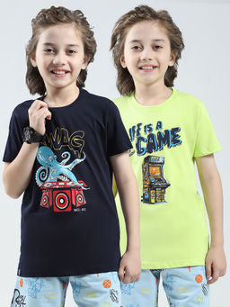 Monte Carlo - Boys Navy Blue Pure Cotton Round Neck T-Shirt (Pack of 2)