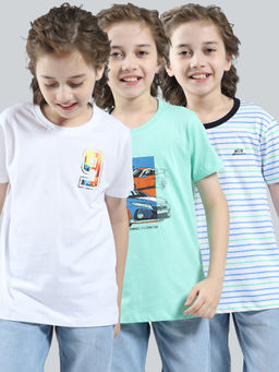 Monte Carlo - Boys White Pure Cotton Round Neck T-Shirt (Pack of 3)