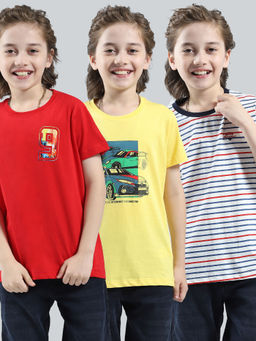 Monte Carlo - Boys Multi-Color Pure Cotton Round Neck T-Shirt (Pack of 3)