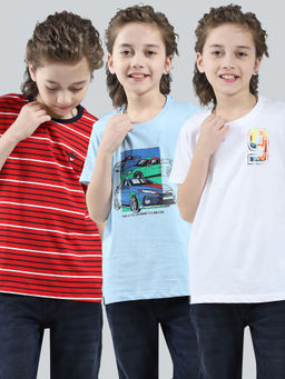 Monte Carlo - Boys Red Pure Cotton Round Neck T-Shirt (Pack of 3)