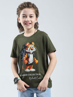 Monte Carlo - Boys Olive Cotton Lycra Round Neck T-Shirt