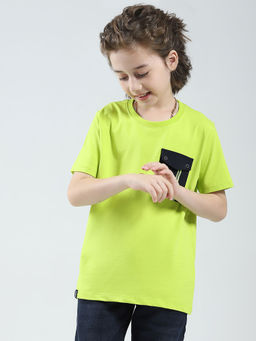 Monte Carlo - Boys Green Cotton Lycra Round Neck T-Shirt