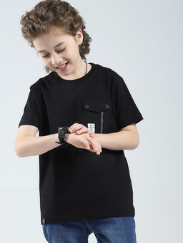 Monte Carlo - Boys Black Cotton Lycra Round Neck T-Shirt