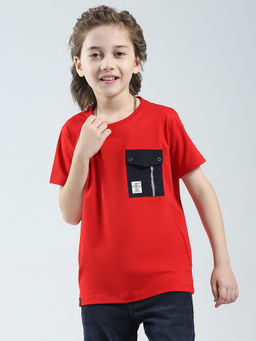 Monte Carlo - Boys Red Cotton Lycra Round Neck T-Shirt