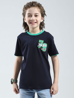 Monte Carlo - Boys Navy Blue Cotton Lycra Round Neck T-Shirt