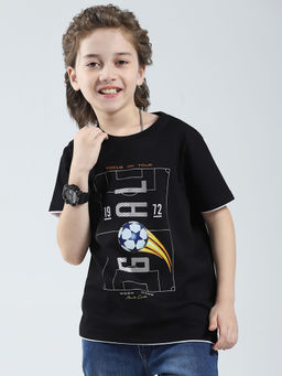 Monte Carlo - Boys Black Blended Round Neck T-Shirt