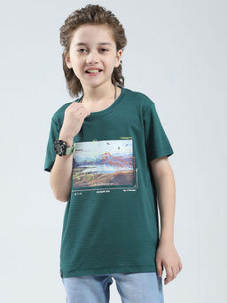 Monte Carlo - Boys Green Blended Round Neck T-Shirt