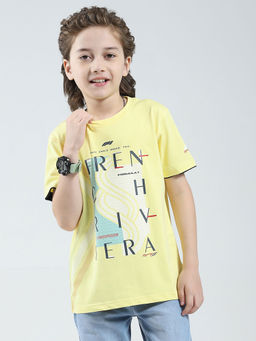 Monte Carlo - Boys Yellow Cotton Lycra Round Neck T-Shirt