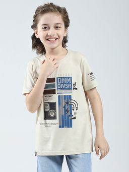 Monte Carlo - Boys Beige Cotton Lycra Round Neck T-Shirt