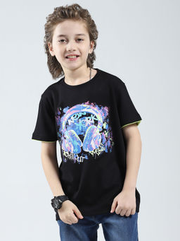 Monte Carlo - Boys Black Blended Round Neck T-Shirt