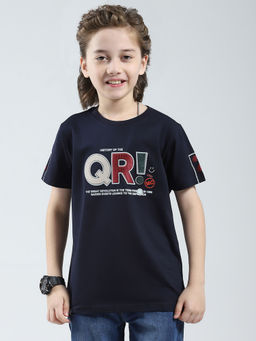 Monte Carlo - Boys Navy Blue Cotton Lycra Round Neck T-Shirt