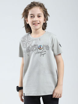 Monte Carlo - Boys Grey Cotton Blend Round Neck T-Shirt