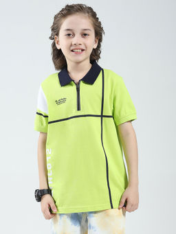 Monte Carlo - Boys Green Pure Cotton Collar Neck Polo T-Shirt