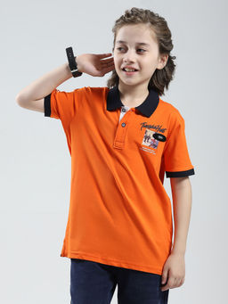 Monte Carlo - Boys Orange Cotton Lycra Collar Neck Polo T-Shirt