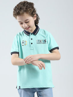 Monte Carlo - Boys Green Cotton Blend Collar Neck Polo T-Shirt