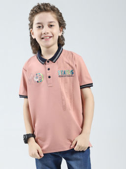 Monte Carlo - Boys Peach Cotton Blend Collar Neck Polo T-Shirt