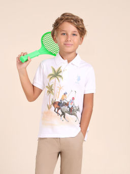U.S. POLO ASSN. - Boys White Cotton Collar Neck Polo T-Shirt