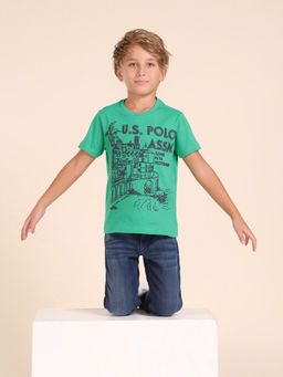 U.S. POLO ASSN. - Boys Green Cotton Crew Neck T-Shirt