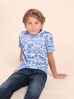 U.S. POLO ASSN. - Boys Blue Cotton Crew Neck T-Shirt