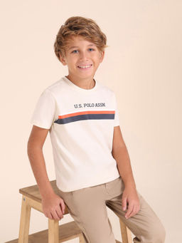 U.S. POLO ASSN. - Boys Beige Cotton Crew Neck T-Shirt