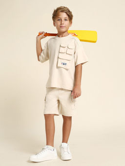 U.S. POLO ASSN. - Boys Beige Cotton Crew Neck T-Shirt