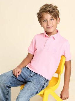 U.S. POLO ASSN. - Boys Pink Cotton Collar Neck Polo T-Shirt