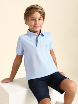 U.S. POLO ASSN. - Boys Blue Cotton Collar Neck Polo T-Shirt