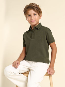 U.S. POLO ASSN. - Boys Green Cotton Collar Neck Polo T-Shirt