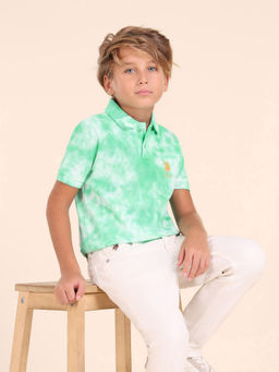 U.S. POLO ASSN. - Boys Green Cotton Collar Neck Polo T-Shirt