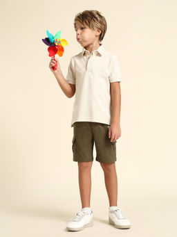 U.S. POLO ASSN. - Boys Beige Cotton Collar Neck Polo T-Shirt