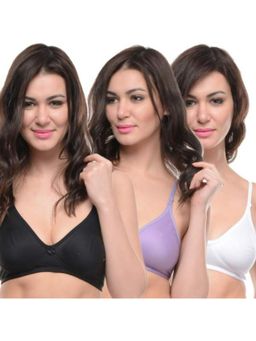 Bodycare - Seamless Cup Bra In Black-Purple-White Color - Pack Of 3