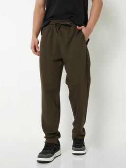 max - Men Solid Athleisure Green Track Pants